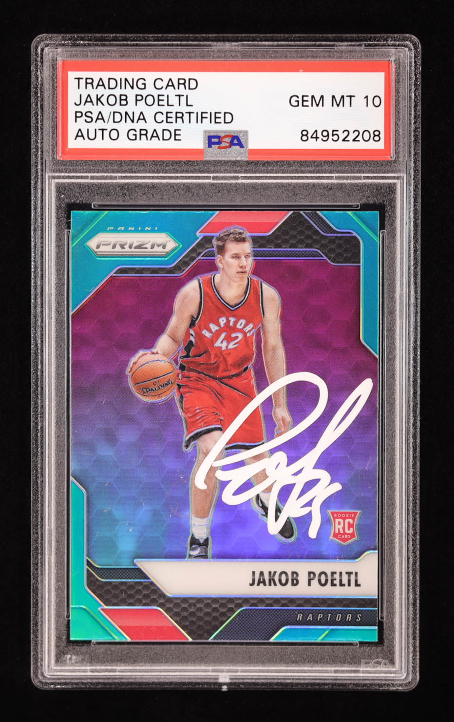 Jakob Poeltl Signed 2016-17 Panini Prizm Prizms Green #216 RC (PSA | Auto 10) Rookie Card