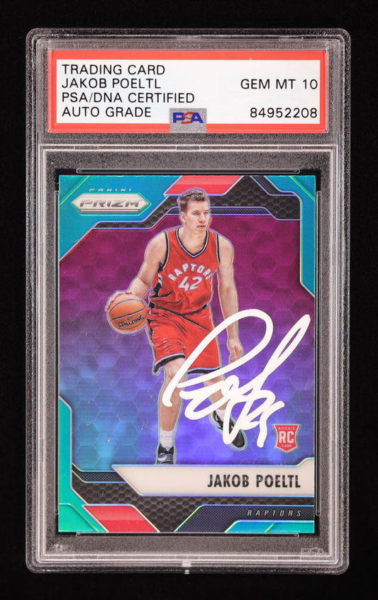 Jakob Poeltl Signed 2016-17 Panini Prizm Prizms Green #216 RC (PSA | Auto 10) Rookie Card