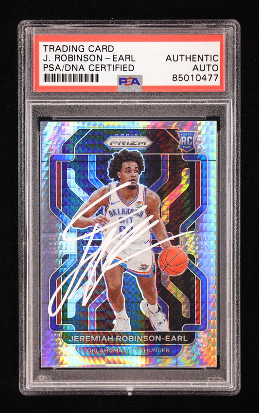 Jeremiah Robinson-Earl Signed 2021-22 Panini Prizm Prizms Hyper #319 RC (PSA) Rookie Card