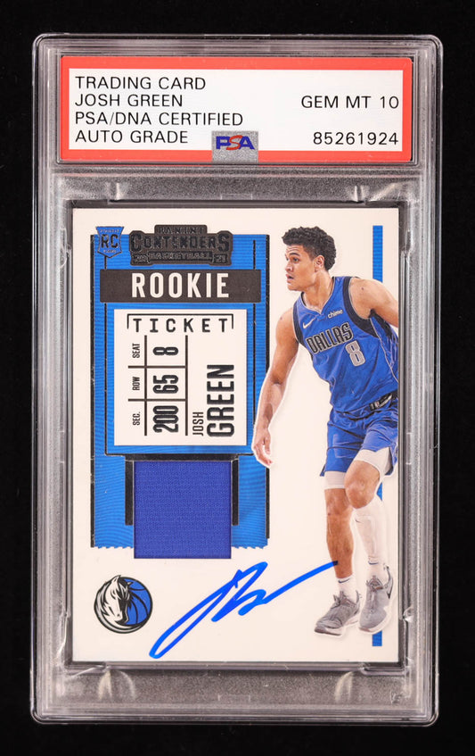 Josh Green Signed 2020-21 Panini Contenders Rookie Ticket Swatches #3 RC (PSA | Auto 10) Rookie Card