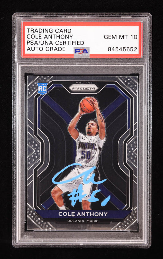 Cole Anthony Signed 2020-21 Panini Prizm Prizms Silver #292 RC (PSA | Auto 10) Rookie Card