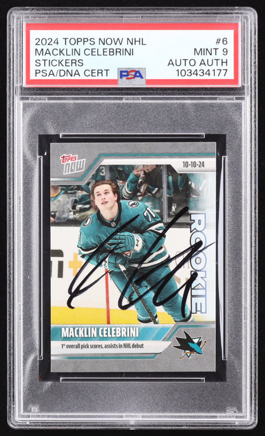 Macklin Celebrini Signed 2024-25 Topps Now Stickers #6 RC (PSA 9) Rookie Card