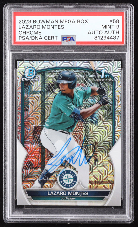 Lazaro Montes Signed 2023 Bowman Chrome Mega Box Prospects #BCP58 RC (PSA 9) Rookie Card