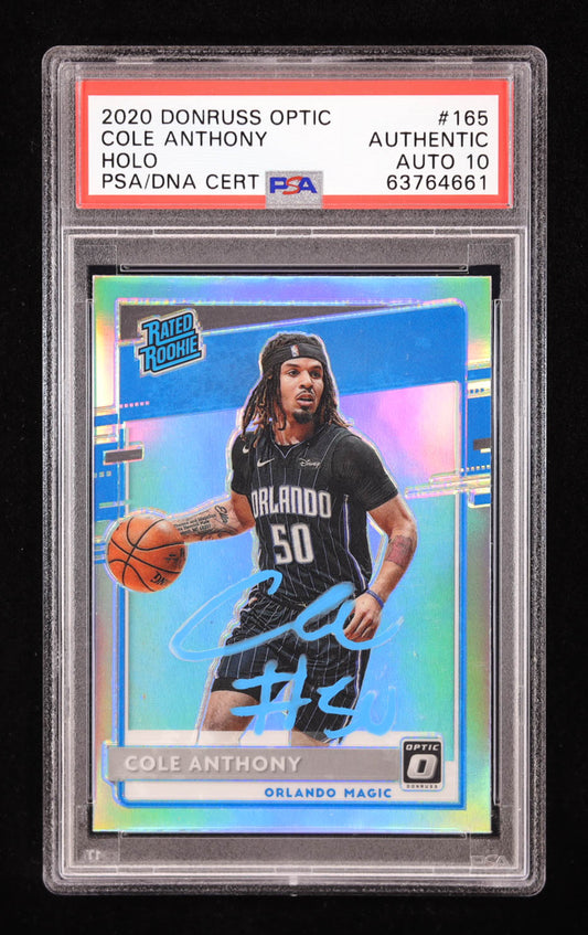 Cole Anthony Signed 2020-21 Panini Donruss Optic Holo #165 RR RC (PSA | Auto 10) Rookie Card