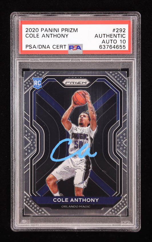 Cole Anthony Signed 2020-21 Panini Prizm Prizms Silver #292 RC (PSA | Auto 10) Rookie Card
