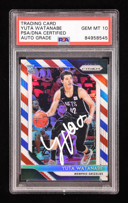 Yuta Watanabe Signed 2018-19 Panini Prizm Red, White & Blue Prizm #146 RC (PSA | Auto Grade 10) Rookie Card