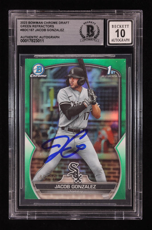 Jacob Gonzalez Signed 2023 Bowman Chrome Draft Green Refractors #BDC167 #40/99 RC (BGS | Auto 10) Rookie Card | Serially Numbered #40 / 99