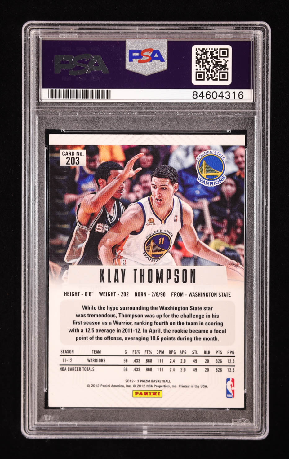 Klay Thompson Signed 2012-13 Panini Prizm #203 RC (PSA | Auto 9)  - Rookie Card