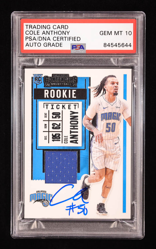 Cole Anthony Signed 2020-21 Panini Contenders Rookie Ticket #RSCAN RC (PSA | Auto 10) Rookie Card