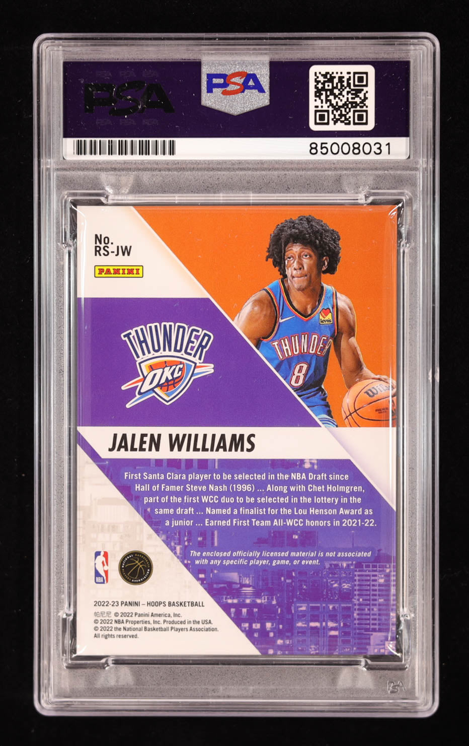 Jalen Williams Signed 2022-23 Panini Hoops Rise N Shine Memorabilia #RSJW RC (PSA | Auto 10) Rookie Card