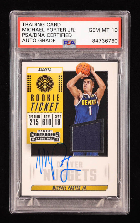 Michael Porter Jr. Signed 2019-20 Panini Contenders Rookie Ticket #RTMPJ RC (PSA | Auto 10) Rookie Card