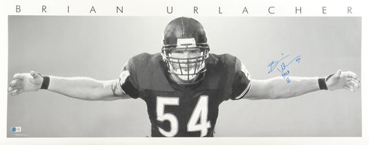 Brian Urlacher Signed (Beckett) Bears 15.75x40 Poster Inscribed "HOF 18"- Beckett Witnessed