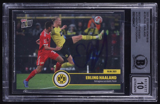 Erling Haaland Signed 2021-22 Topps Now Borussia Dortmund English #3 (BGS | Auto 10) Beckett Witnessed