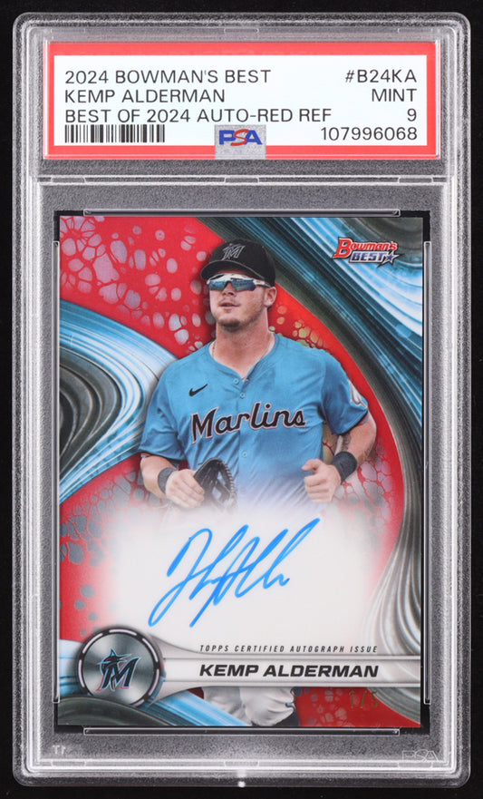 Kemp Alderman 2024 Bowman's Best Best of '24 Autographs Red Refractors #B24KA RC #1/5 (PSA 9) Rookie Card / Serially Numbered #1 / 5