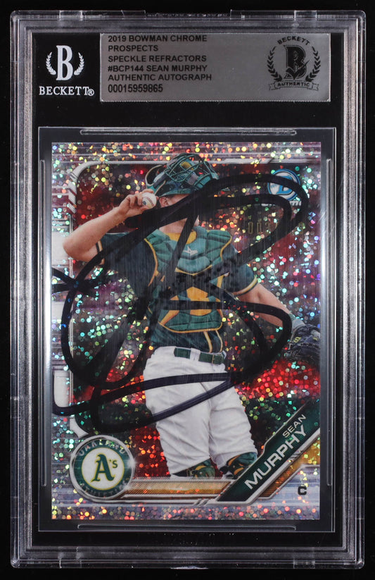 Sean Murphy Signed 2019 Bowman Chrome Prospects Speckle Refractors #BCP144 #003/299 RC (BGS | Auto Grade BGS Authentic) Autograph Graded BGS Authentic | Rookie Card | Serially Numbered #003 / 299