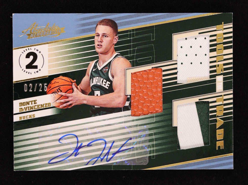 Donte DiVincenzo 2018-19 Absolute Memorabilia Tools of the Trade Three Swatch Signatures Level 2 #17 #02/25 RC Rookie Card | Serially Numbered #02 / 25