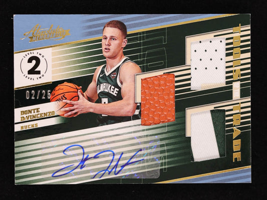 Donte DiVincenzo 2018-19 Absolute Memorabilia Tools of the Trade Three Swatch Signatures Level 2 #17 #02/25 RC Rookie Card | Serially Numbered #02 / 25