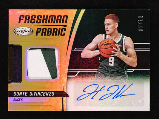 Donte DiVincenzo 2018-19 Certified Freshman Fabric Signatures Mirror Gold #17 #05/10 RC Rookie Card | Serially Numbered #05 / 10