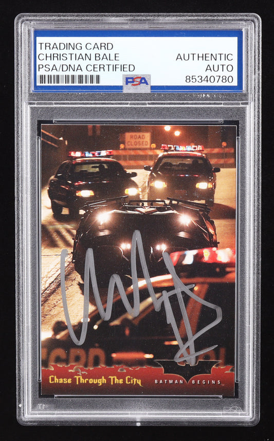 Christian Bale Signed 2005 Topps Batman Begins Movie Chase Through the City #65 RC (PSA | Auto Grade PSA Authentic) Autograph Graded PSA Authentic - Rookie Card