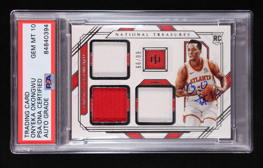 Onyeka Okongwu Signed 2020-21 Panini National Treasures Rookie Triple Materials #13 #60/99 RC (PSA | Auto Grade PSA 10) Autograph Graded PSA 10 | Rookie Card | Serially Numbered #60 / 99
