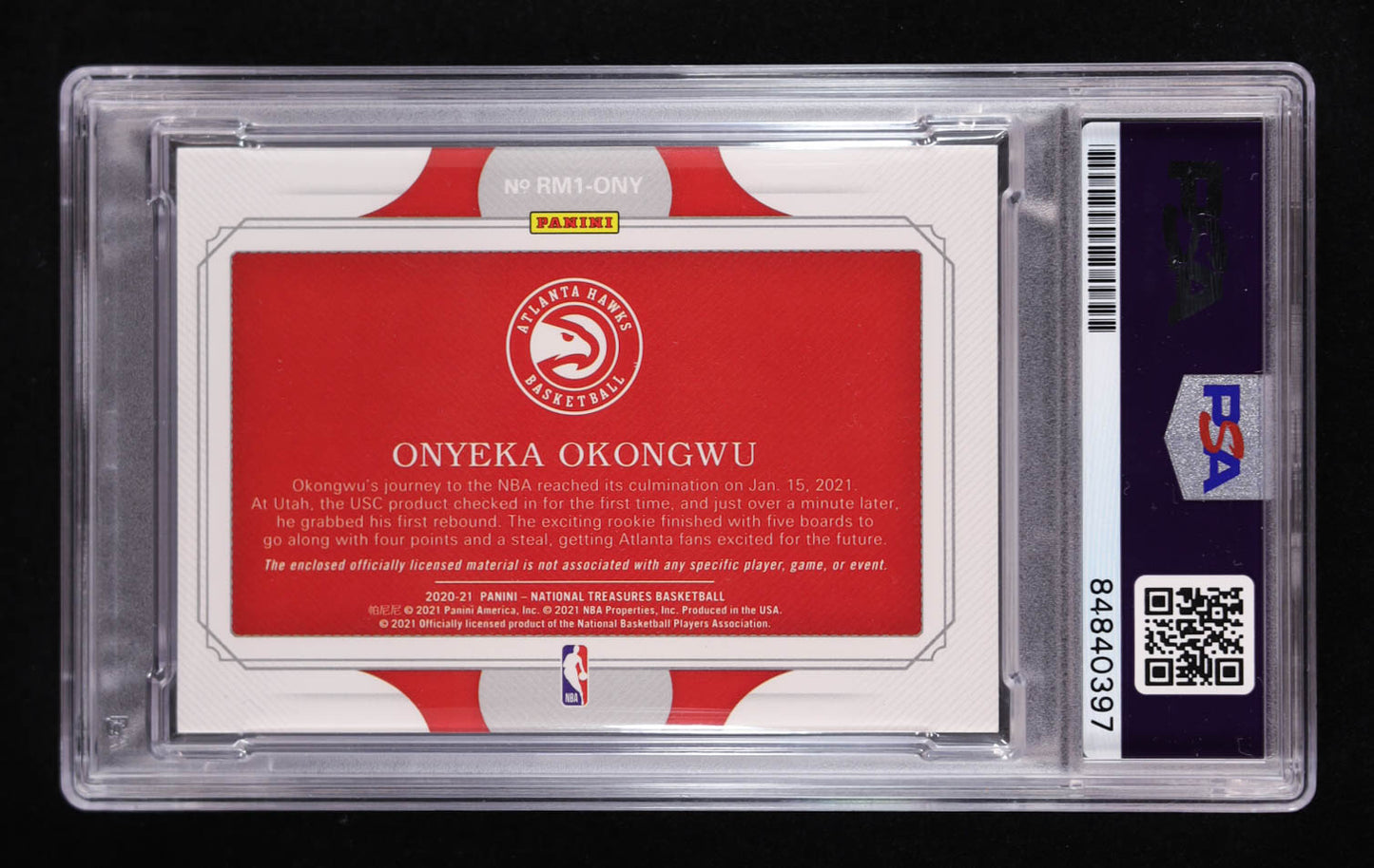 Onyeka Okongwu Signed 2020-21 Panini National Treasures Rookie Materials #13 #46/99 RC (PSA | Auto Grade PSA Authentic) Autograph Graded PSA Authentic | Rookie Card | Serially Numbered #46 / 99