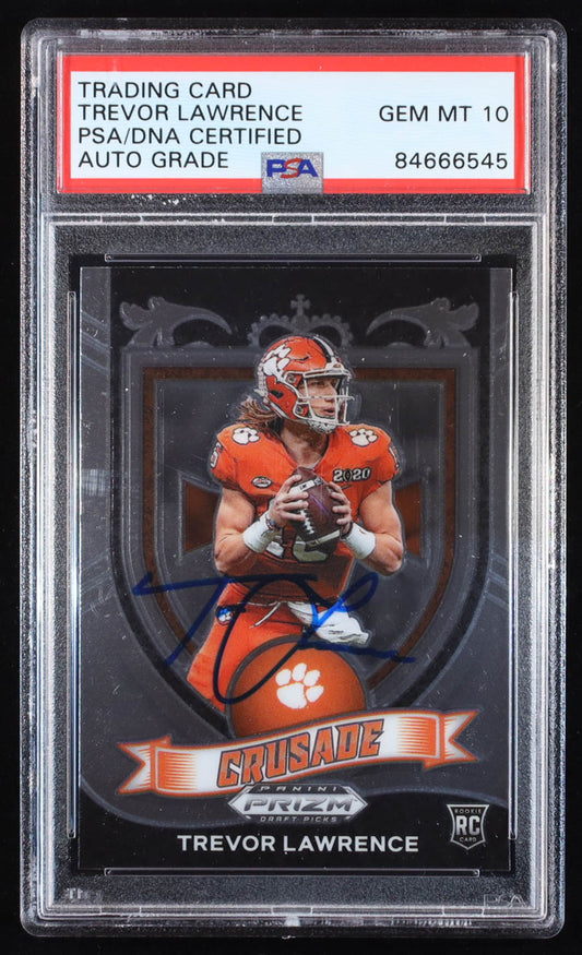 Trevor Lawrence Signed 2021 Panini Prizm Draft Picks #161 C RC (PSA | Autograph Graded PSA 10) Rookie Card