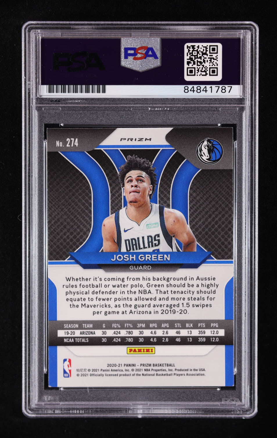 Josh Green Signed 2020-21 Panini Prizm Prizms Blue Wave #274 RC (PSA | Auto Grade PSA 10) Autograph Graded PSA 10 | Rookie Card
