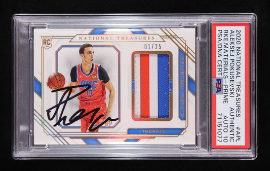 Aleksej Pokusevski Signed 2020-21 Panini National Treasures Rookie Materials Prime #18 #01/25 RC (PSA | Auto Grade PSA 10) Autograph Graded PSA 10 | Rookie Card | Serially Numbered #01 / 25