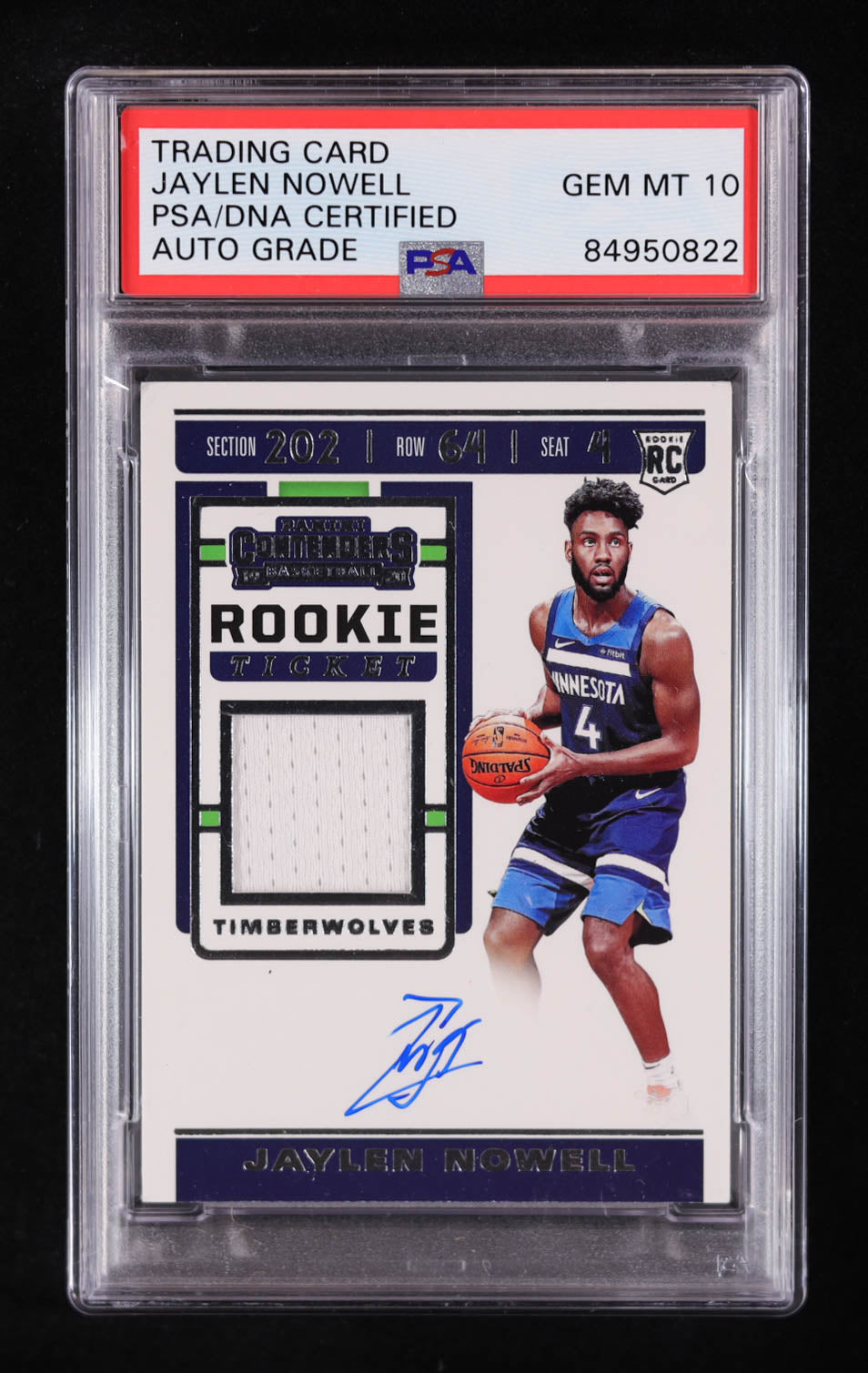Jaylen Nowell Signed 2019-20 Panini Contenders Rookie Ticket Swatches #13 RC (PSA | Auto Grade PSA 10) Autograph Graded PSA 10 | Rookie Card