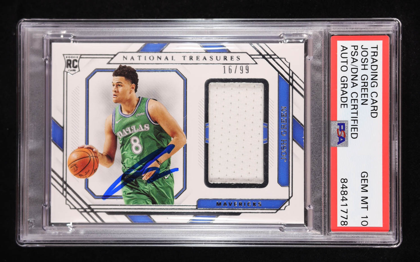 Josh Green Signed 2020-21 Panini National Treasures Colossal Rookie Materials #24 #16/99 RC (PSA 10) Rookie Card | Serially Numbered # 16 / 99