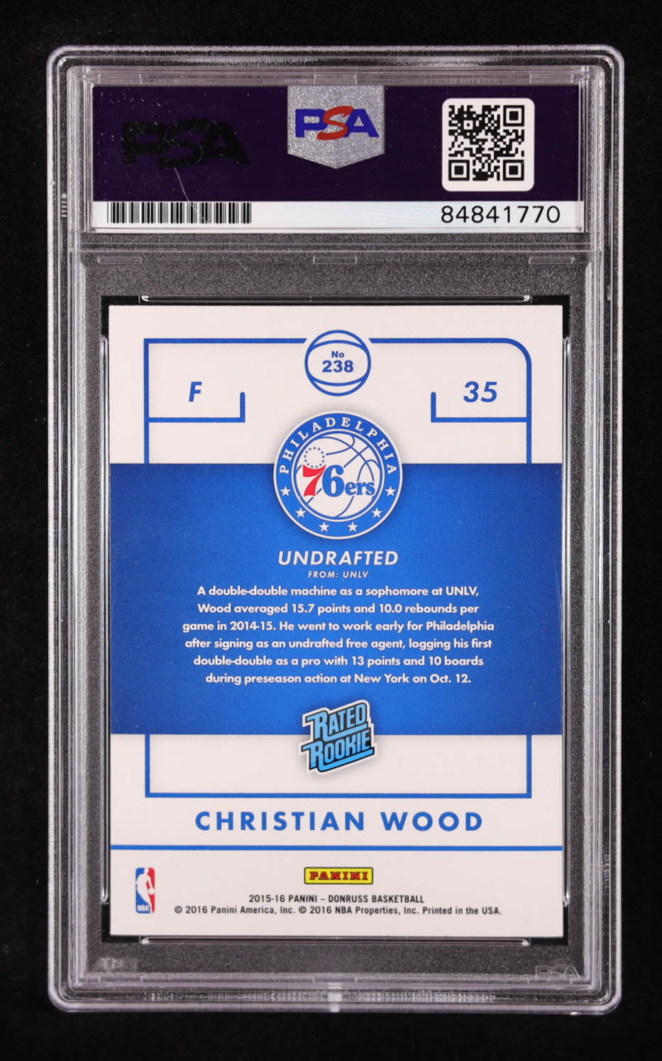 Christian Wood Signed 2015-16 Donruss #238 RC (PSA 10) Rookie Card