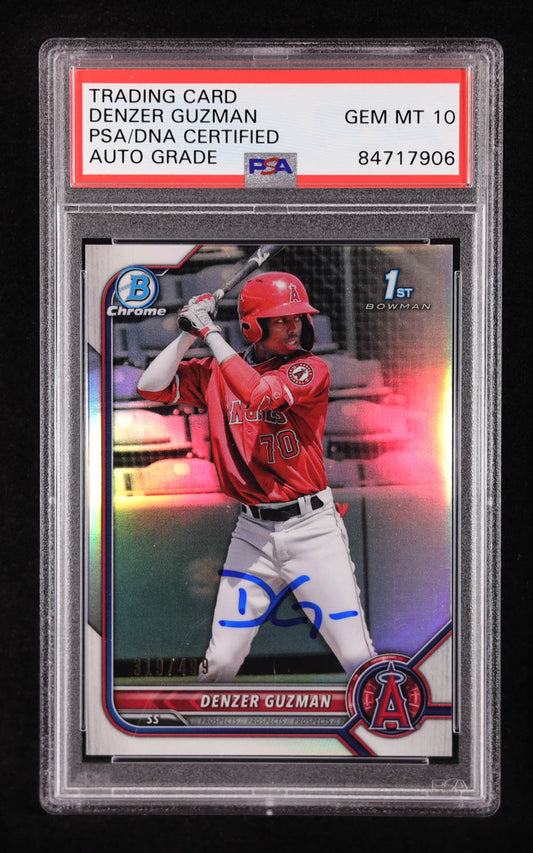 Denzer Guzman Signed 2022 Bowman Chrome Prospects Refractors #BCP138 #319/499 RC (PSA 10) Serially Numbered # 319 / 499 - Rookie Card