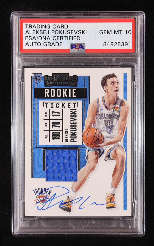 Aleksej Pokusevski Signed 2020-21 Panini Contenders Rookie Ticket Swatches #37 RC (PSA 10) Rookie Card