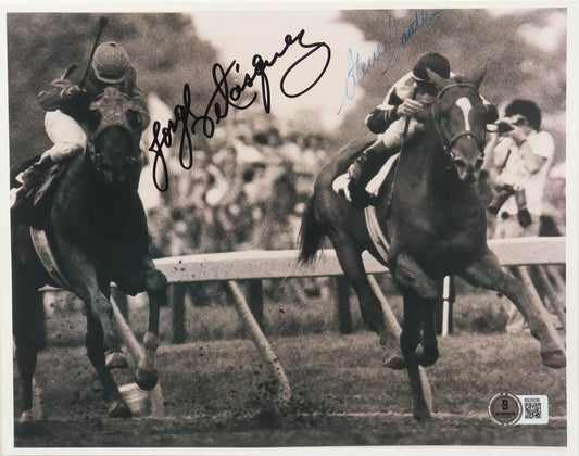 Jorge Velasquez & Steve Cauthen Signed (Beckett) 8x10 Photo - Triple Crown Winners