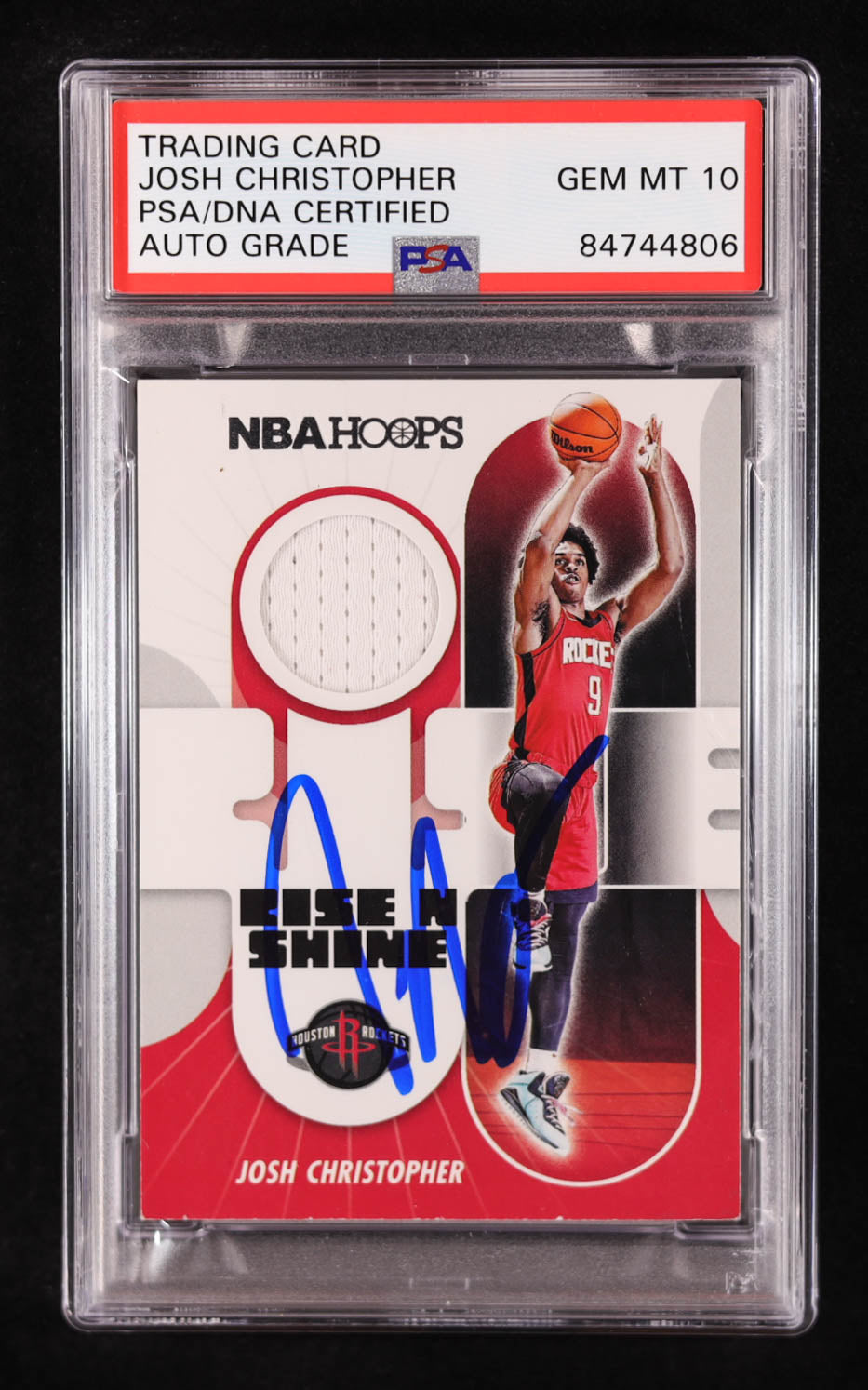 Josh Christopher Signed 2021-22 Hoops Rise N Shine Memorabilia #15 RC (PSA 10) Rookie Card
