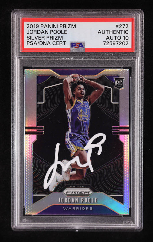 Jordan Poole Signed 2019-20 Panini Prizm Prizms Silver #272 RC (PSA Authentic) Rookie Card | Auto Grade PSA 10