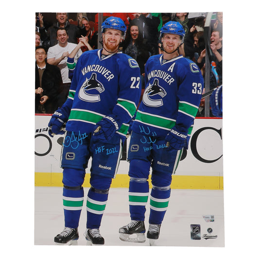 Daniel Sedin & Henrik Sedin Signed (Fanatics) Canucks 16x20 Photo Inscribed "HOF 2022"