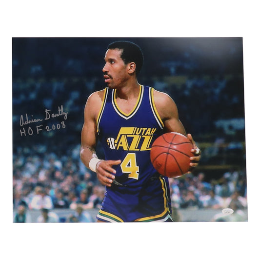Adrian Dantley Signed (JSA) Jazz 16x20 Photo Inscribed "HOF 2008" - JSA Witnessed