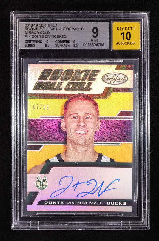 Donte DiVincenzo 2018-19 Certified Rookie Roll Call Autographs Mirror Gold #14 RC #07/10 (BGS 9 | Autograph Grade 10) Rookie Card | Serially Numbered #04 / 10