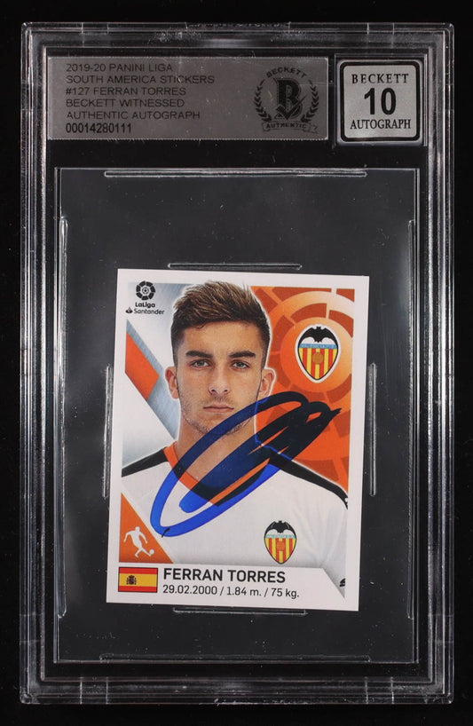 Ferran Torres Signed 2019-20 Panini Liga South America Stickers #127 RC (BGS | Auto 10) Beckett Witnessed - Rookie Card