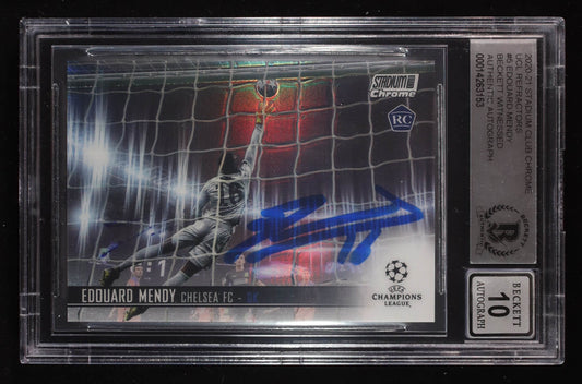 Edouard Mendy Signed 2020-21 Stadium Club Chrome UEFA Champions League Refractors #5 RC (BGS | Auto 10) Rookie Card | Beckett Witnessed