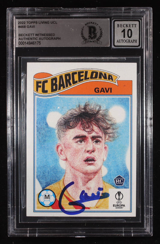Gavi Signed 2022 Topps Living UEFA Club Competitions #468 RC (BGS | Auto 10) - Rookie Card | Beckett Witnessed