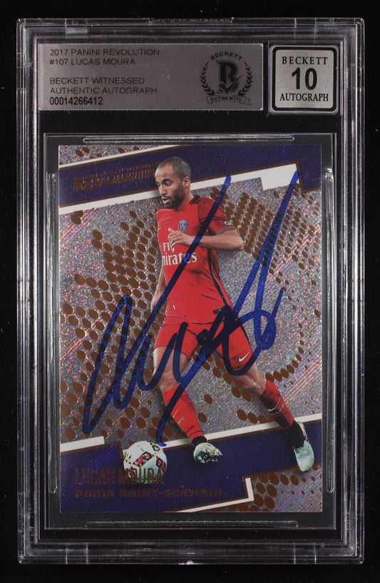 Lucas Moura Signed 2017 Panini Revolution #107 (BGS | Auto 10) Beckett Witnessed