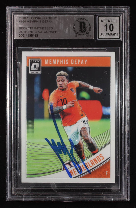 Memphis Depay Signed 2018-19 Donruss Optic #154 (BGS | Auto 10) Beckett Witnessed