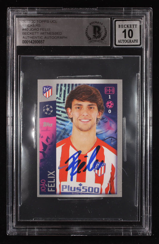 Joao Felix Signed 2019-20 Topps UEFA Champions League Stickers #40 RC (BGS | Auto 10) Rookie Card | Beckett Witnessed