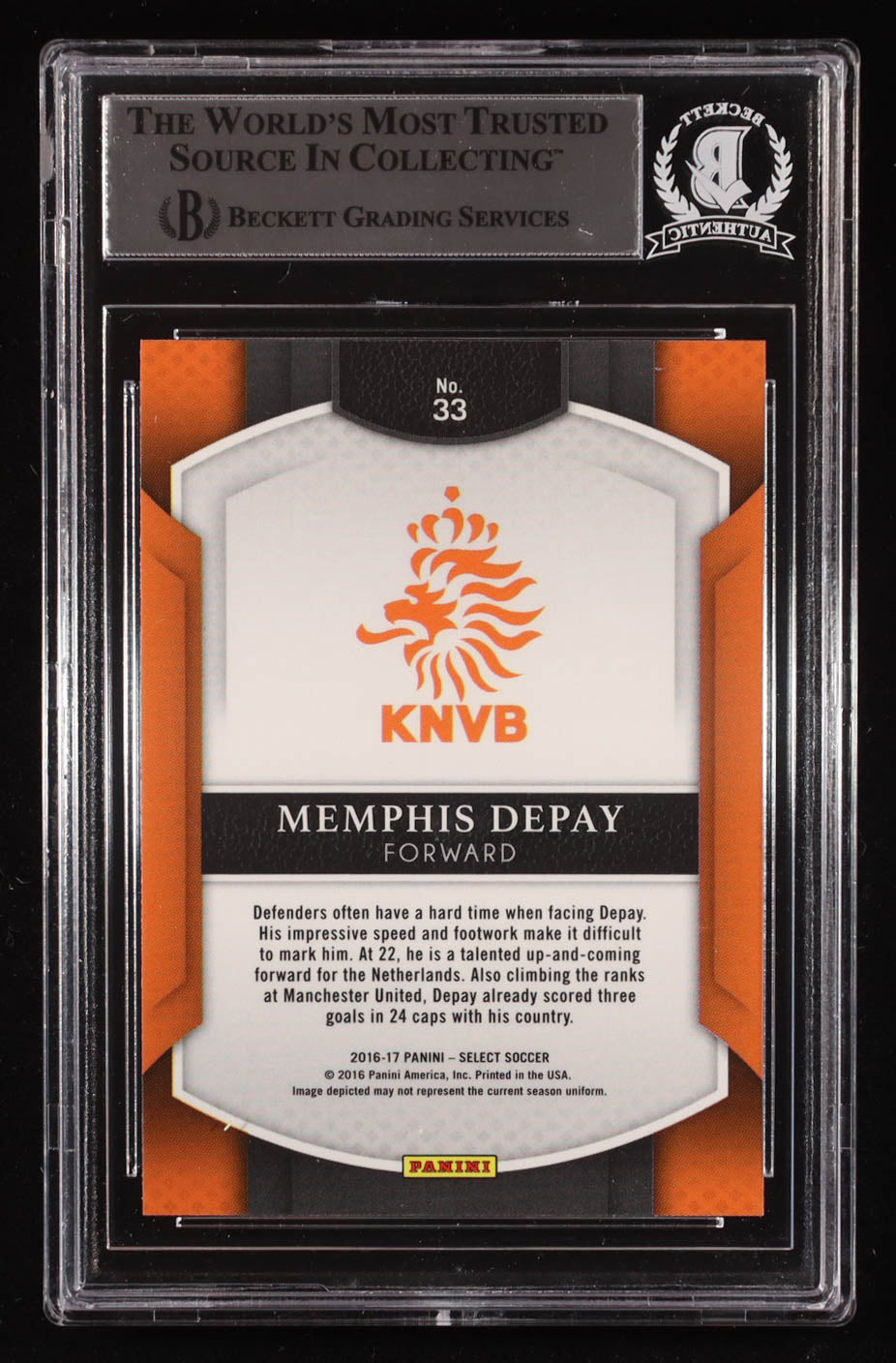 Memphis Depay Signed 2016-17 Select #33 RC (BGS) Beckett Witnessed - Rookie Card