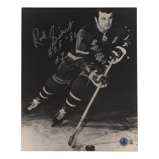 Rod Gilbert Signed (Beckett) Rangers 8x10 Photo Inscribed "H.O.F. '82"