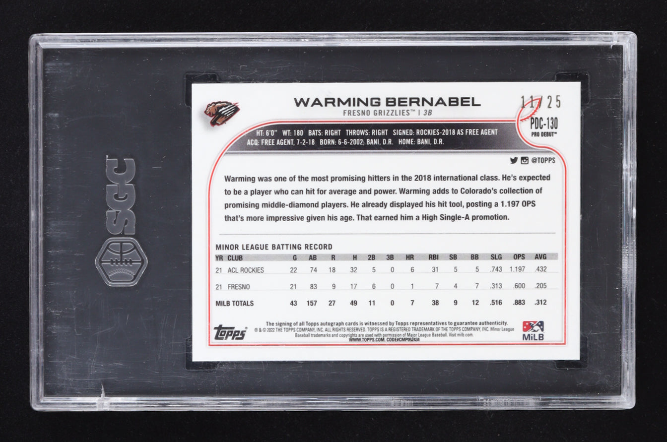 Warming Bernabel 2022 Topps Pro Debut Chrome Autographs Orange Lava Refractors #PDC130 #11/25 RC (SGC 10 | Auto 10) Rookie Card | Serially Numbered # 11 / 25