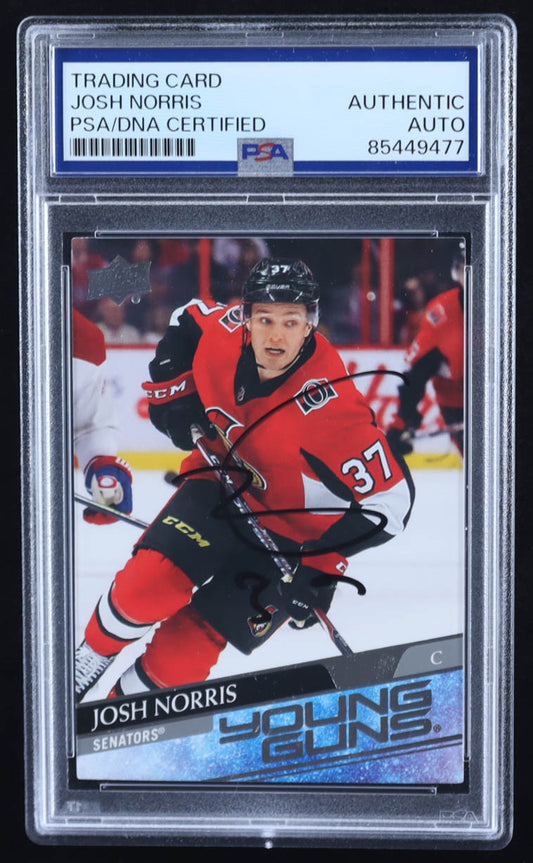 Josh Norris Signed 2020-21 Upper Deck #209 YG RC (PSA) Rookie Card