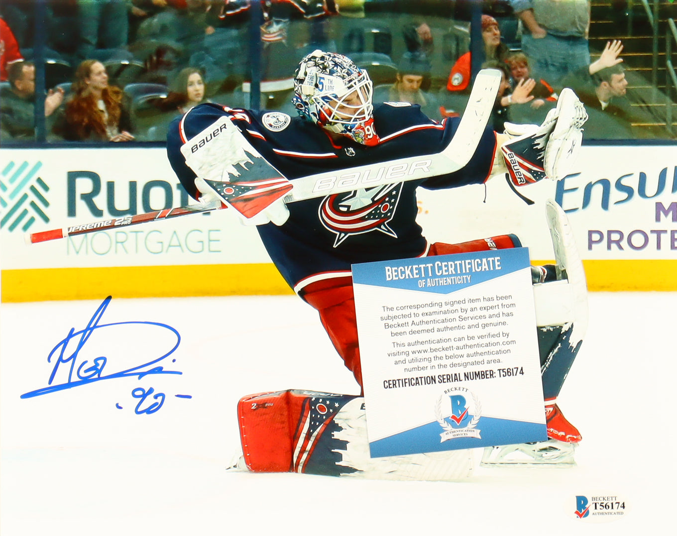 Elvis Merzlikins Signed Blue Jackets 8x10 Photo (Beckett)